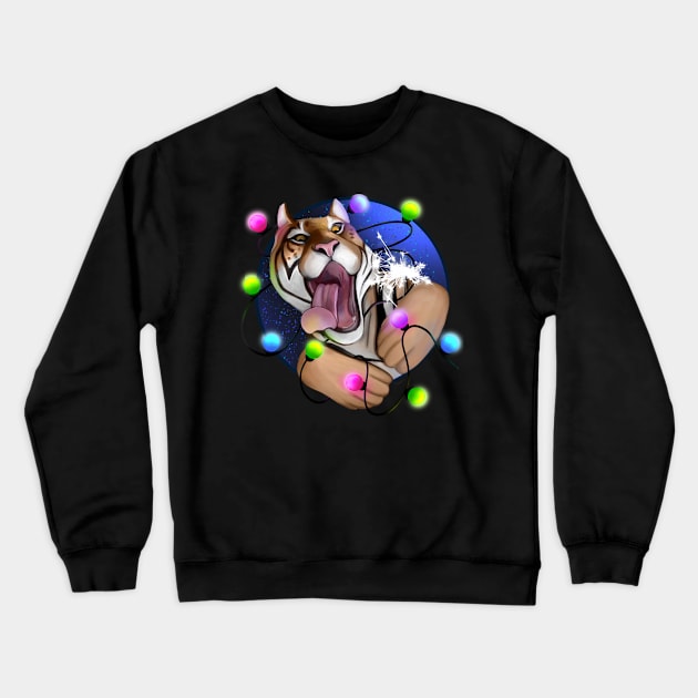 Happy holidays funny tiger with garland Crewneck Sweatshirt by Meakm